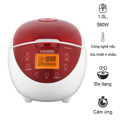 Nồi cơm điện tử Cuckoo Gia nhiệt 1D 1.08 lít CR-0655F, Màu Đỏ Đen