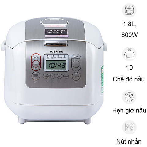 Nồi cơm điện tử Toshiba Nhiệt 3D 1.8 lít RC-18NTFV(W) Nhập Thái Lan, Màu Trắng