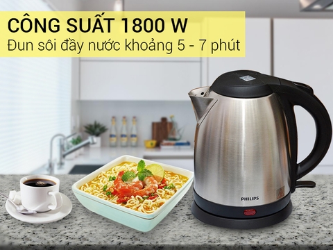 Bình đun siêu tốc Philips Ruột Inox SUS304 1.5 lít HD9306/03, Màu Đen Xám