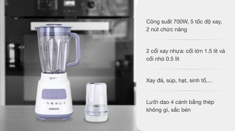 Máy xay sinh tố đa năng Philips ProBlend Crush 700W 2 cối (1.5L+0.5L) HR2221/00