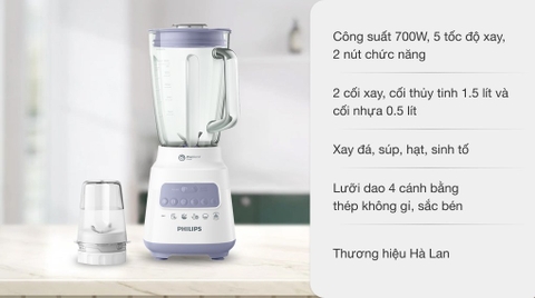 Máy xay sinh tố đa năng Philips ProBlend Crush 700W cối thủy tinh 1.5L HR2222/00