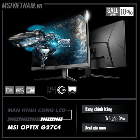 Màn hình LCD MSI Optix G27C4 (Spec: 27inch Cong, Full HD, 165Hz 1ms, 110% sRGB)