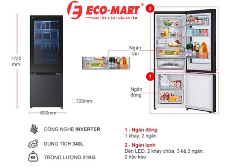 10 Đặc Điểm Nổi Bật Của Tủ Lạnh LG LBB33BLMAI Inverter InstaView 340 Lít