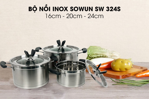 Review bộ nồi Inox 3 chiếc Sowun SW324S