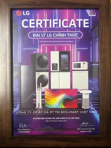 ECO-MART vinh dự nhận Giấy Chứng Nhận Đại Lý Chính Thức của LG