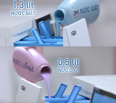 Chức năng Smart Dosing tự động phân bổ nước giặt và nước xả trên máy giặt Aqua