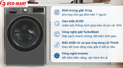 Công nghệ AI DD giặt thông minh của máy giặt LG FV1412S3B