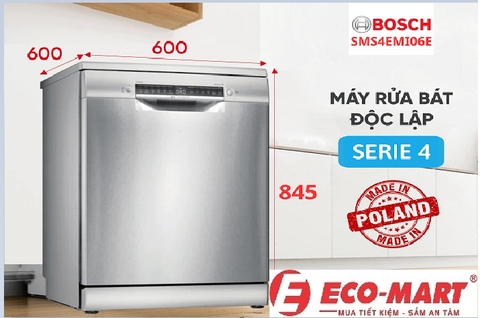 Đánh giá tổng quan máy rửa bát Bosch SMS4EMI06E Series 4 dòng 14 bộ độc lập có hé cửa