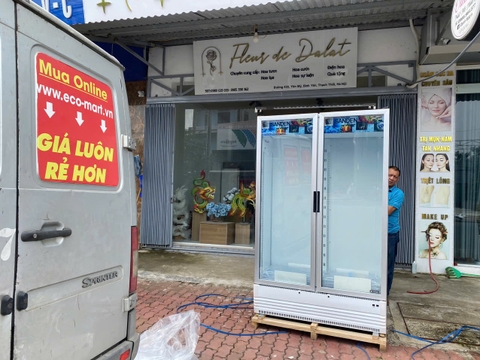 Hành trình giao tủ mát Sanden SPB-1000 930 lít cho cửa hàng hoa Đà Lạt, Bình Yên, Thạch Thất