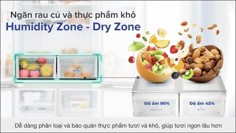 Ngăn rau củ và thực phẩm khô riêng biệt Humidity Zone - Dry Zone