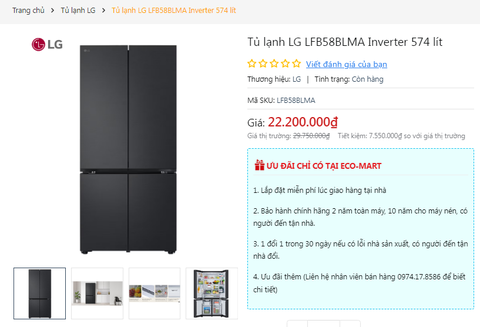Tủ lạnh LG LFB58BLMA: Ngăn đông mềm – Làm đá tự động – Giá tốt tại Eco-mart