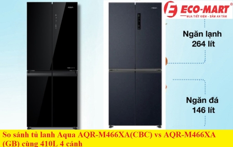 So sánh tủ lanh Aqua AQR-M466XA(CBC) vs AQR-M466XA(GB) cùng 410L 4 cánh