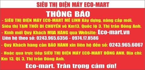 THÔNG BÁO  SIÊU THỊ ĐIỆN MÁY ECO-MART MÊ LINH TẠM THỜI ĐÓNG CỬA NÂNG CẤP SỬA CHỮA
