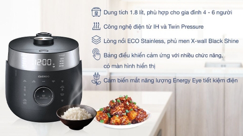 Nồi cơm điện cao tần áp suất kép Cuckoo CRP-LHTR1009F/BKSIV 1.8 lít màu đen