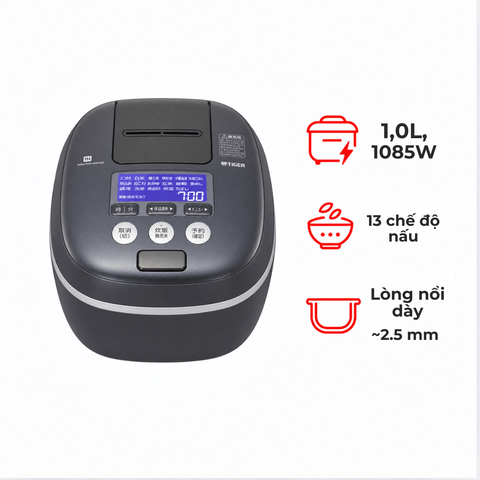 Nồi cơm điện cao tần áp suất Tiger JPC-W10W 2 bi, 1 lít