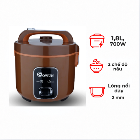 Nồi cơm điện Sowun SW6913N 1,8 lít 700W màu nâu