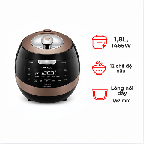 Nồi cơm điện cao tần Cuckoo CRP-AHXB1008F/BKBRVNCV 1.8 lít màu nâu đen