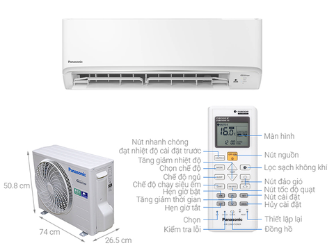 Điều hòa Panasonic 1 chiều 12000BTU Inverter R32 CS/CU-RU12CKH-8D Tiêu chuẩn  mới 2026