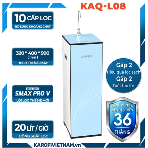 Máy lọc nước Karofi KAQ-L08 10 cấp, 1 vòi, 20L/h, Lõi RO Hàn Quốc, vỏ tủ nhỏ