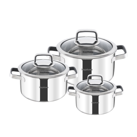 Bộ nồi Nagakawa NAG1353 3 chiếc inox 3 lớp