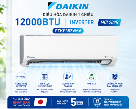 Điều hòa Daikin 1 chiều 12000BTU Inverter FTKF35ZVMV mới 2025