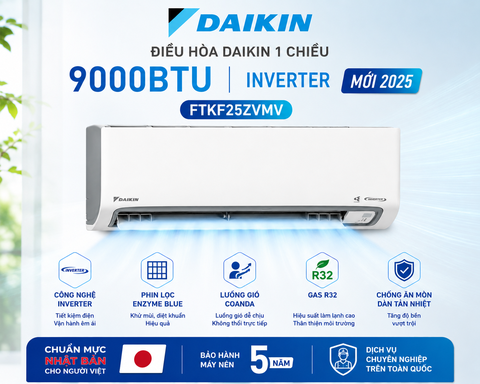 Điều hòa Daikin 1 chiều 9000BTU Inverter FTKF25ZVMV mới 2025