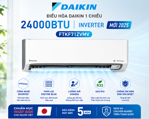 Điều hòa Daikin 1 chiều 24000Btu Inverter FTKF71ZVMV mới 2025