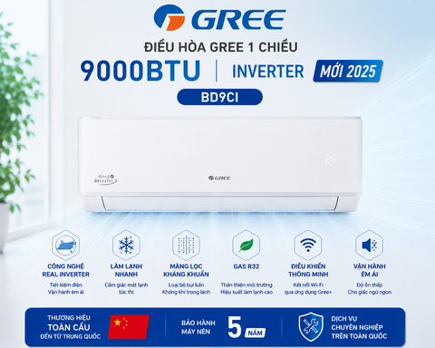 Điều hòa Gree 1 chiều 9000BTU Inverter BD9CI mới 2025