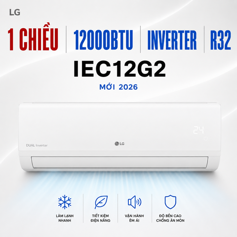 Điều hòa LG 1 chiều 12000BTU Inverter R32 IEC12G2 mới 2026