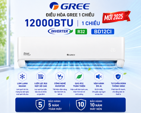 Điều hòa Gree 1 chiều 12000BTU Inverter BD12CI mới 2025