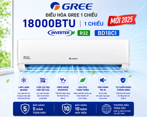 Điều hòa Gree 1 chiều 18000BTU Inverter BD18CI mới 2025