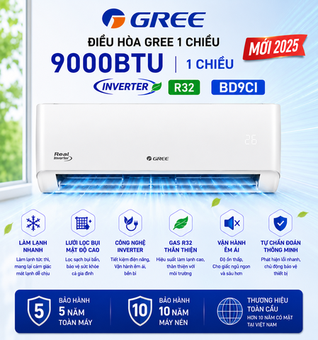 Điều hòa Gree 1 chiều 9000BTU Inverter BD9CI mới 2025