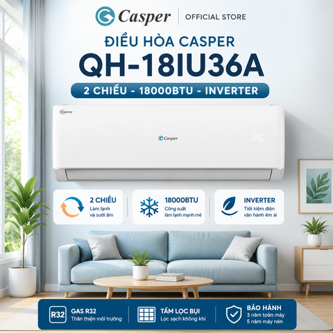 Điều hòa Casper QH-18IU36A 2 chiều18000BTU Inverter R32