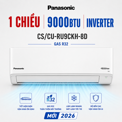 Điều hòa Panasonic 1 chiều 12000BTU Inverter R32 CS/CU-RU12CKH-8D Tiêu chuẩn  mới 2026