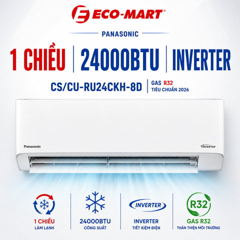 Điều hòa Panasonic 1 chiều 24000BTU Inverter R32 CS/CU-RU24CKH-8D tiêu chuẩn  mới 2026