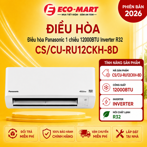 Điều hòa Panasonic 1 chiều 12000BTU Inverter R32 CS/CU-RU12CKH-8D Tiêu chuẩn  mới 2026