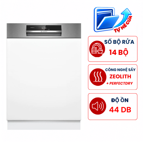 Máy rửa bát Bosch SMI8ZDS81T series 8 bán âm, sấy Zeolith, hé cửa Nhập Đức