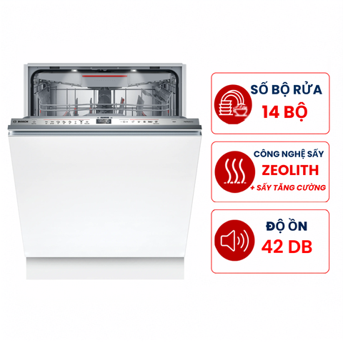 Máy rửa bát Bosch SMV6ZCX49E Seri 6, 14 bộ âm tủ sấy Zeolith, nhập Đức
