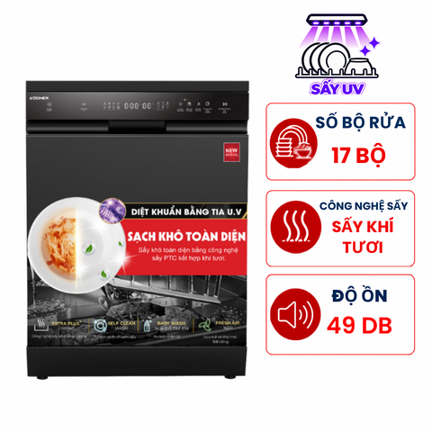Máy rửa bát Kocher X15UV 17 bộ, sấy lưu trữ 168h, sấy khô hoàn toàn