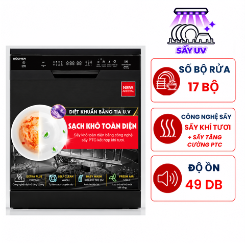 Máy Rửa Bát Kocher X16B 17 bộ độc lập 3 trong 1 sấy lưu trữ 168H