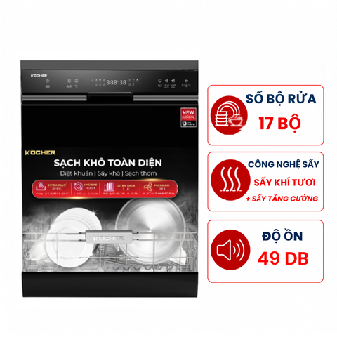 Máy rửa bát Kocher X15B 17 bộ độc lập sấy khí tươi Fresh Air 168H