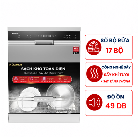 Máy rửa bát Kocher X15S 17 bộ độc lập sấy khí tươi Fresh Air 168H