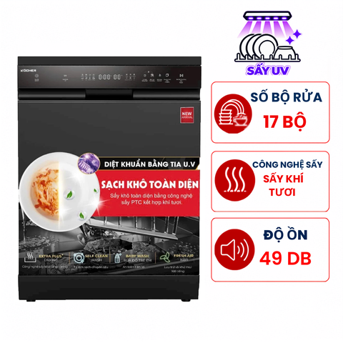 Máy rửa bát Kocher X15B PRO 17 bộ, Sấy lưu trữ 168h, sấy khô hoàn toàn