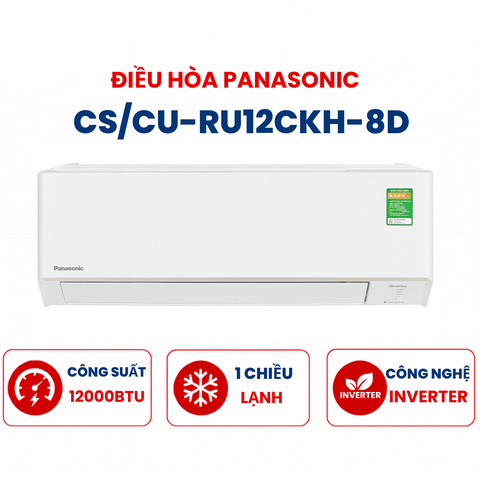 Điều hòa Panasonic 1 chiều 12000BTU Inverter R32 CS/CU-RU12CKH-8D Tiêu chuẩn  mới 2026