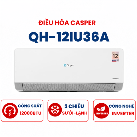 Điều hòa Casper 2 chiều 12.000BTU Inverter QH-12IU36A mới 2025