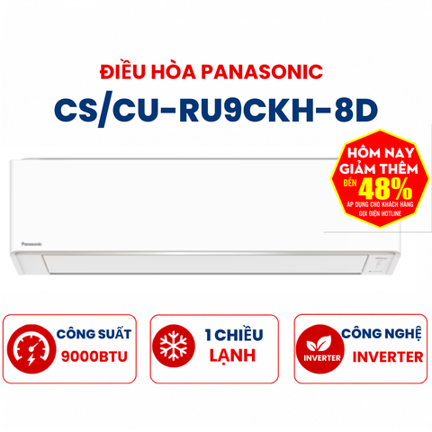 Điều hòa Panasonic 1 chiều 9000BTU Inverter R32 CS/CU-RU9CKH-8D Tiêu chuẩn mới 2026