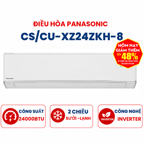Điều hòa Panasonic  2 chiều 24000BTU Inverter R32 cao cấp CS/CU-XZ24ZKH-8
