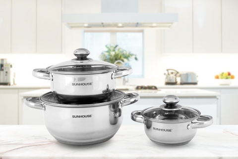 Bộ nồi Sunhouse SH334 3 chiếc inox 3 lớp