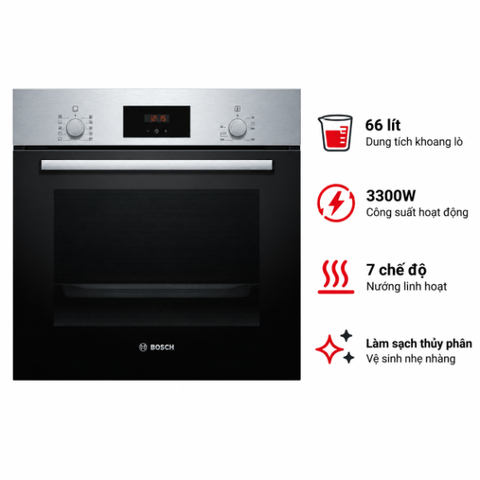 Lò nướng âm tủ Bosch HBF512BS1T seri 2, 3300W, 66 lít, 2 năm, đen - bạc