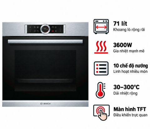 Lò nướng âm tủ Bosch HBG633BS1A Seri 8 3600W 71 lít
